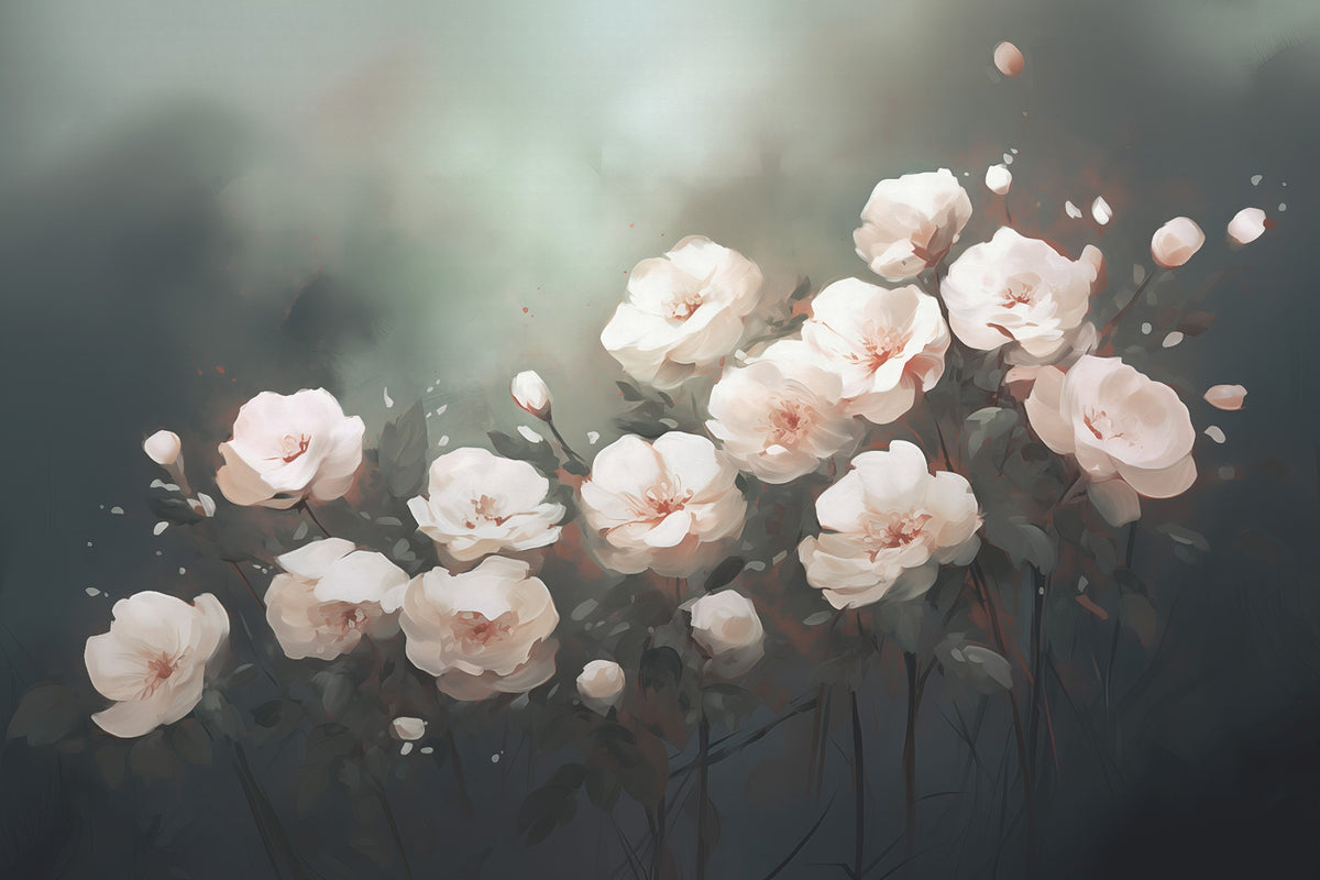 White Roses Wallpaper Mural in your room — zoomed