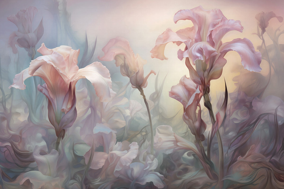 Iris Pale Pastel Floral Wallpaper Mural in your room — zoomed