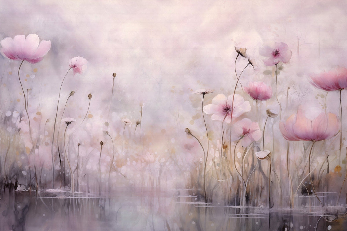 Pink Water Poppies Floral Wallpaper in your room — zoomed