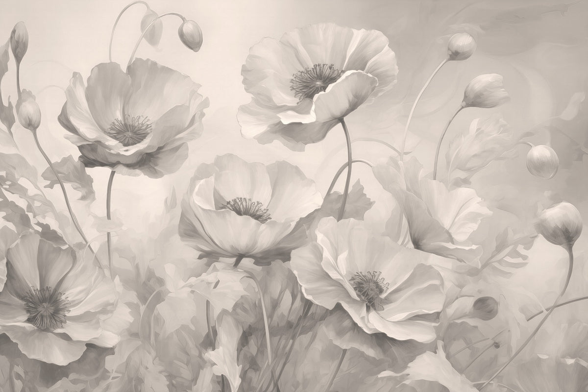 Grey Floral Peel and Stick Wallpaper in your room — zoomed
