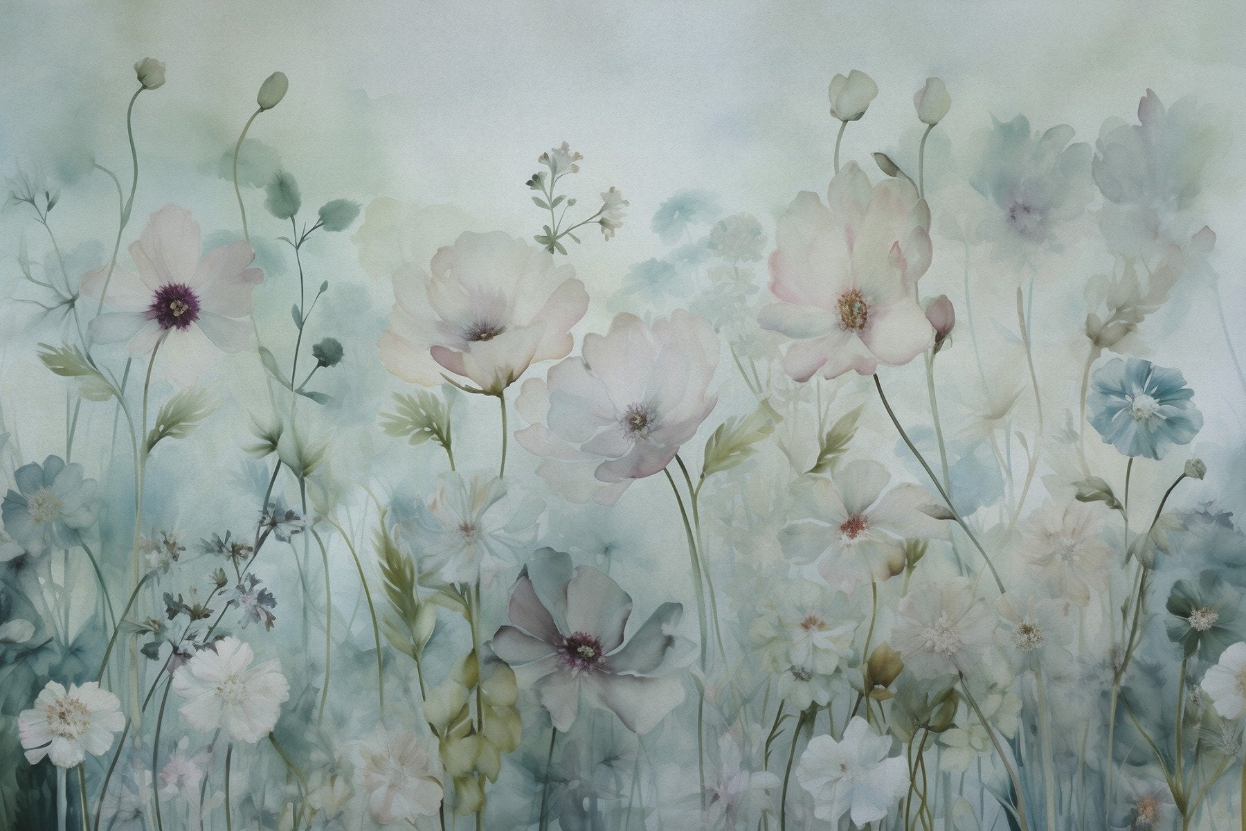 Spring Field Vintage Green Wallpaper in your room — zoomed