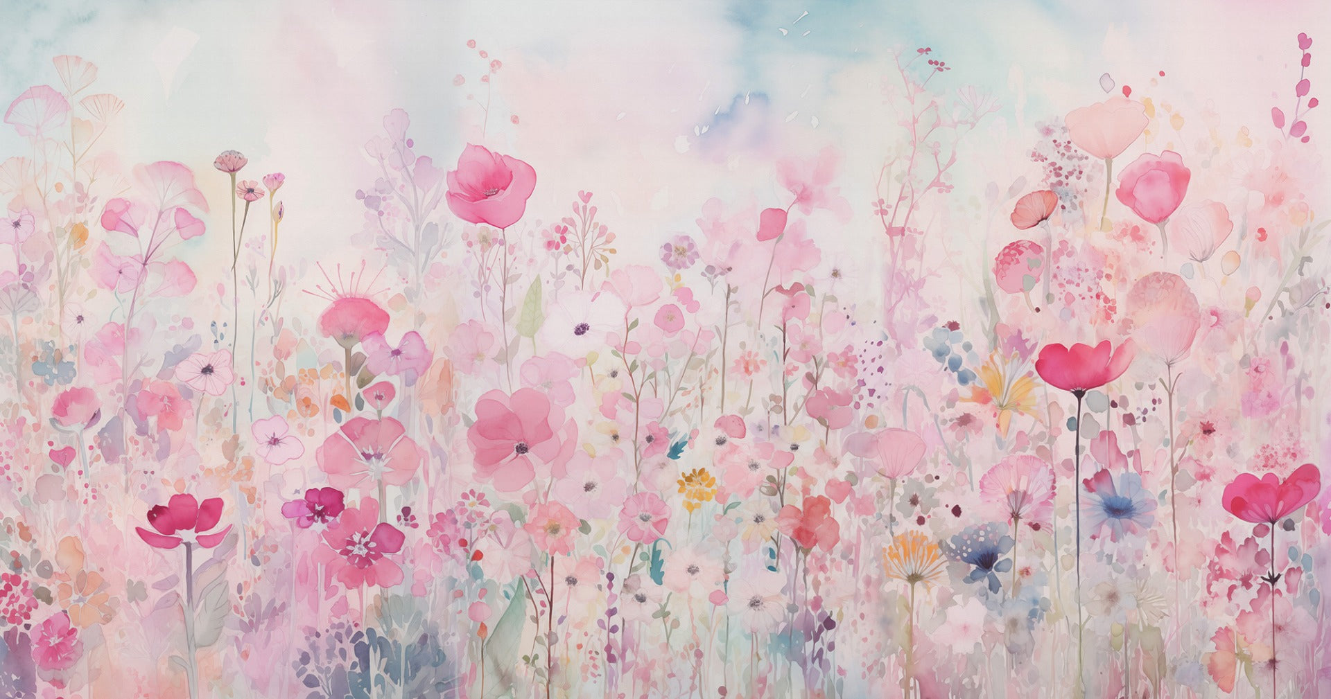 Watercolor Happy Flowers Pink Color Wallpaper in your room — zoomed