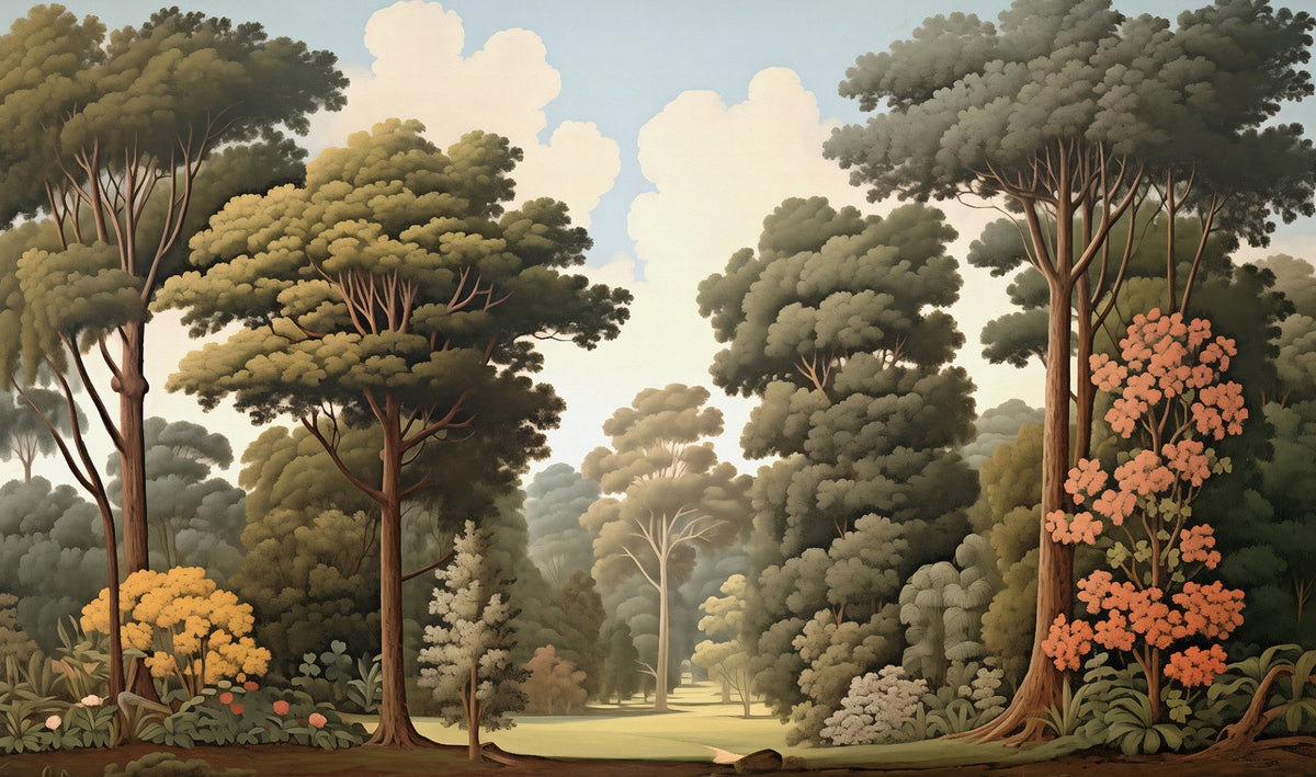 Forest Woodcut Green Nature Wallpaper Murals in your room