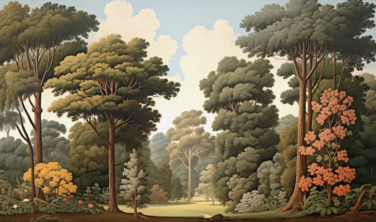 Forest Woodcut Green Nature Wallpaper Murals
