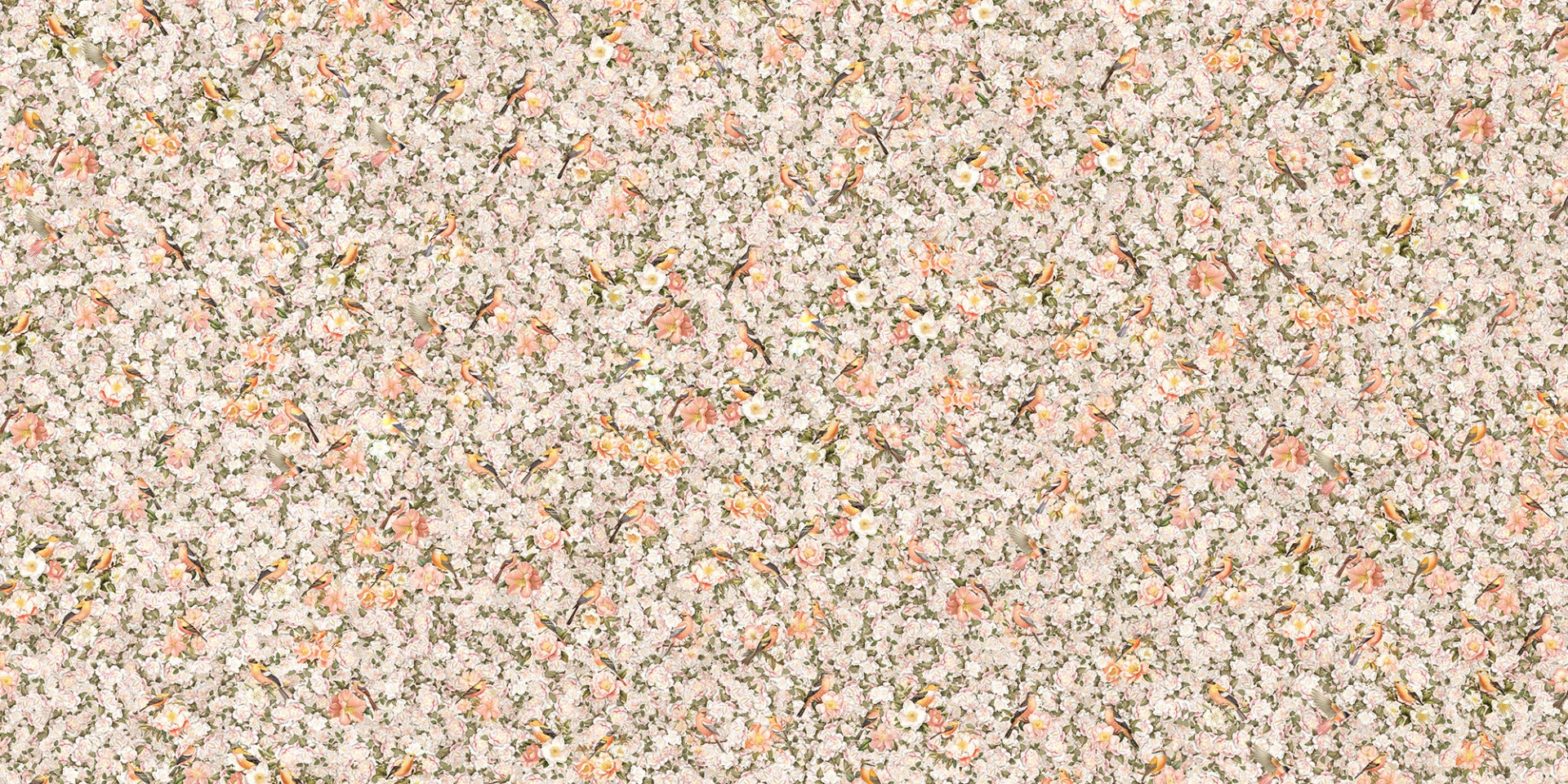 Birds and Florals Orange Color Wallpaper Mural