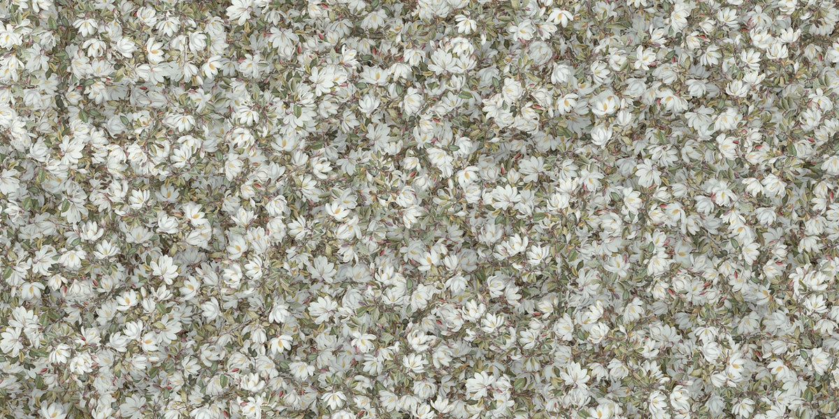 White Magnolia Floral Wallpaper Murals in your room — zoomed