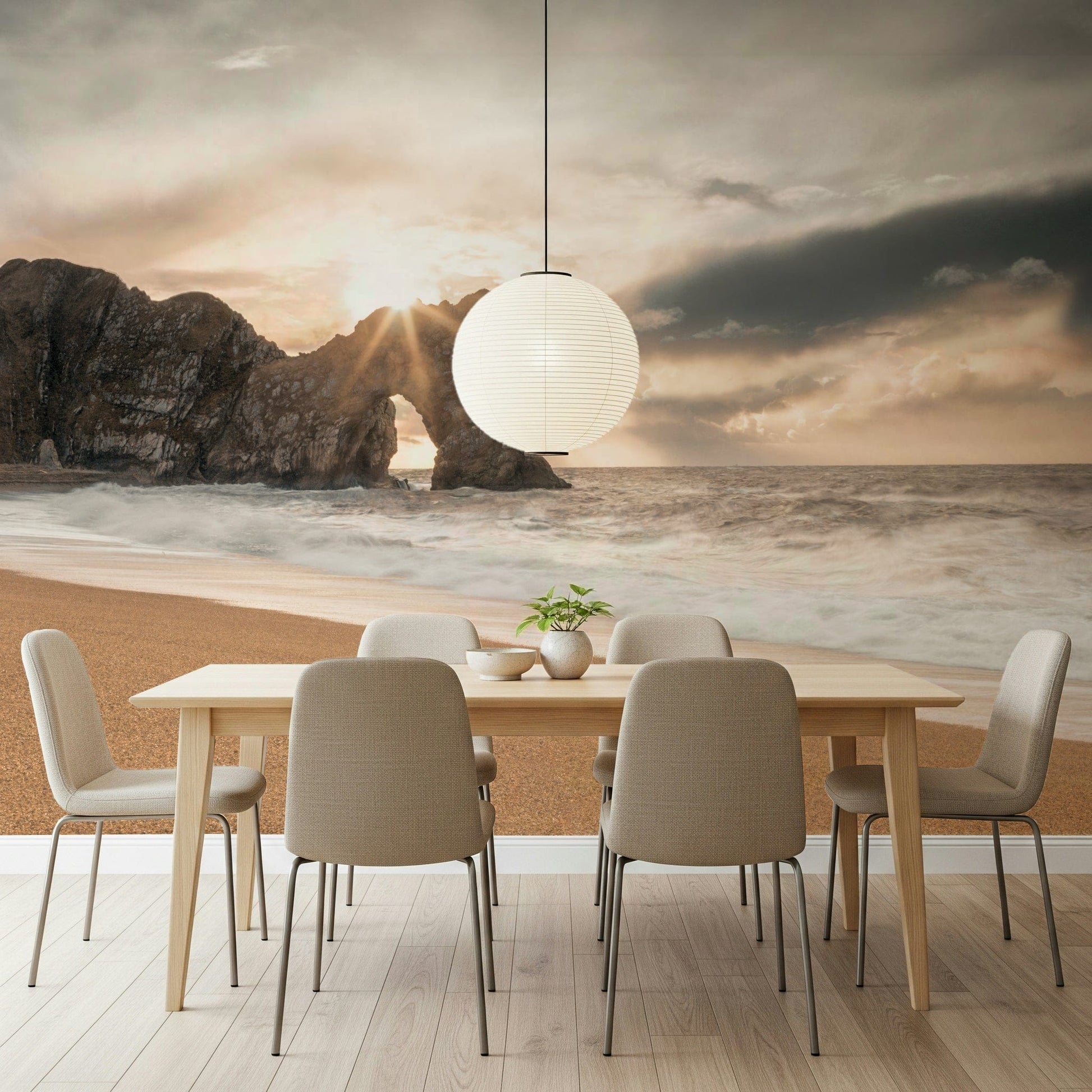 Scenic shore wall mural with ocean waves