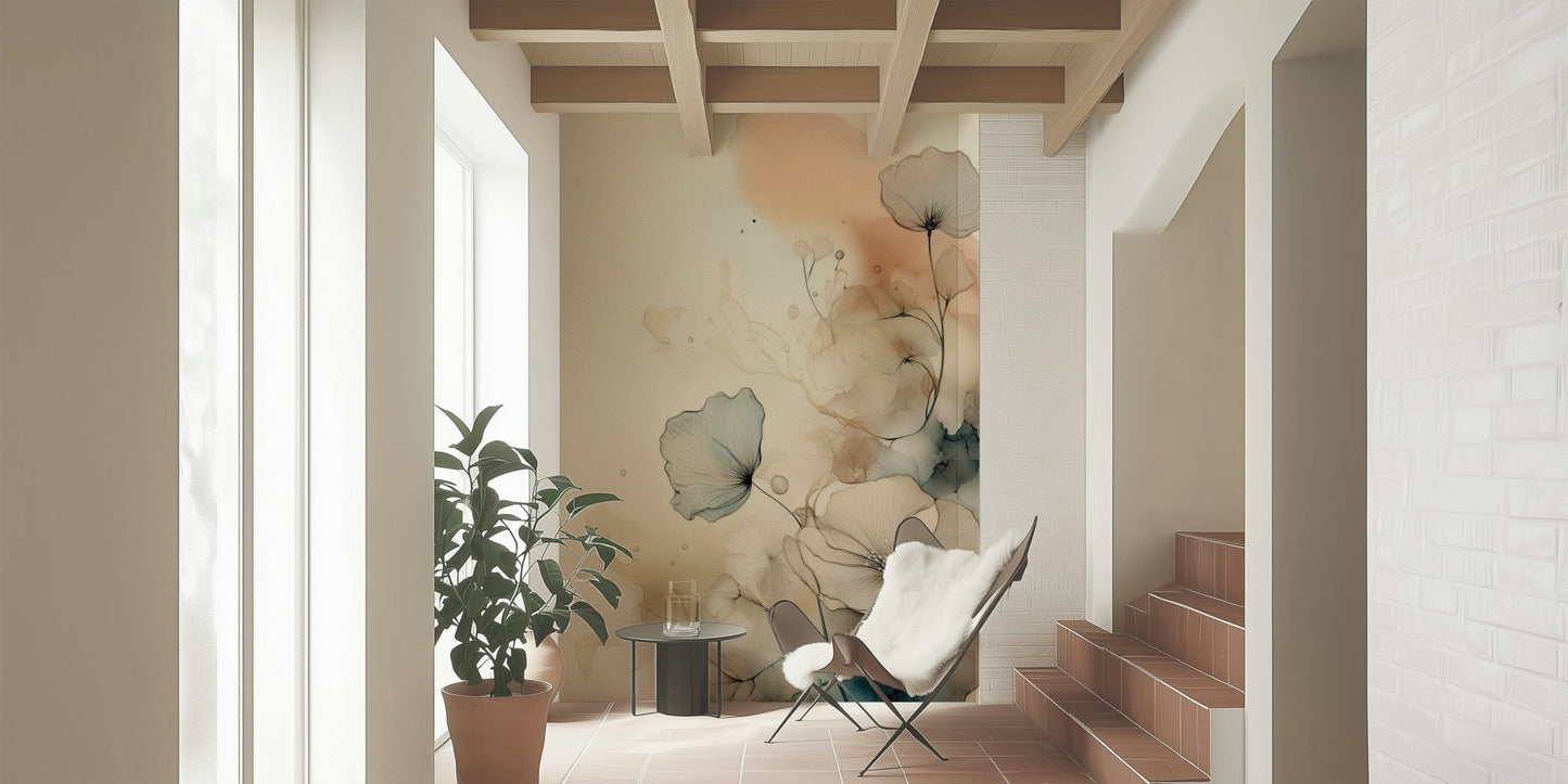 Dusky Ink Petals Wall Mural
