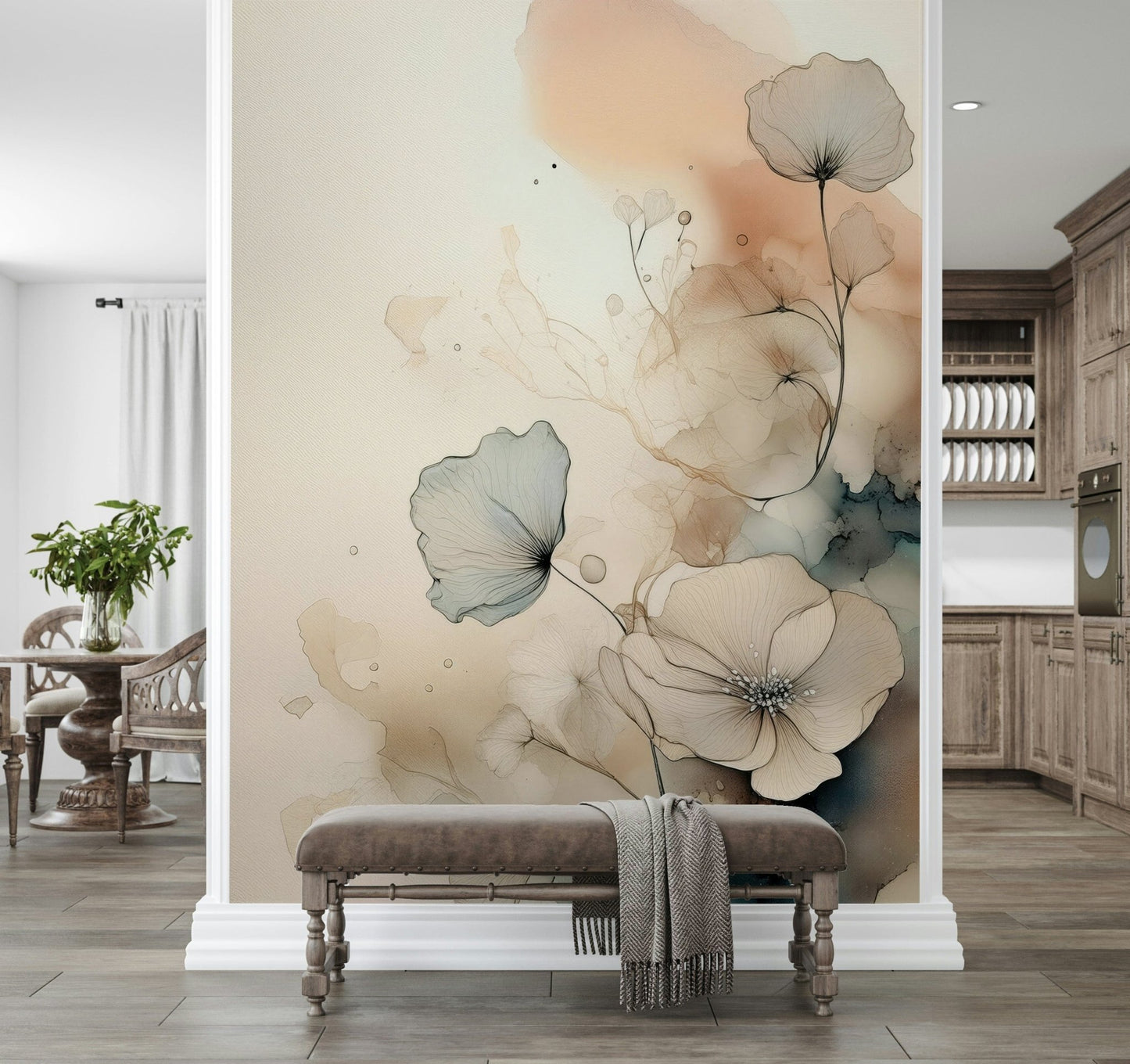 Dusky Ink Petals Wall Mural