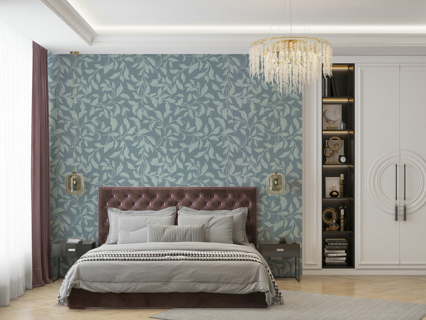 Suitable for a bedroom, living room, or a nature-inspired, calming interior.
