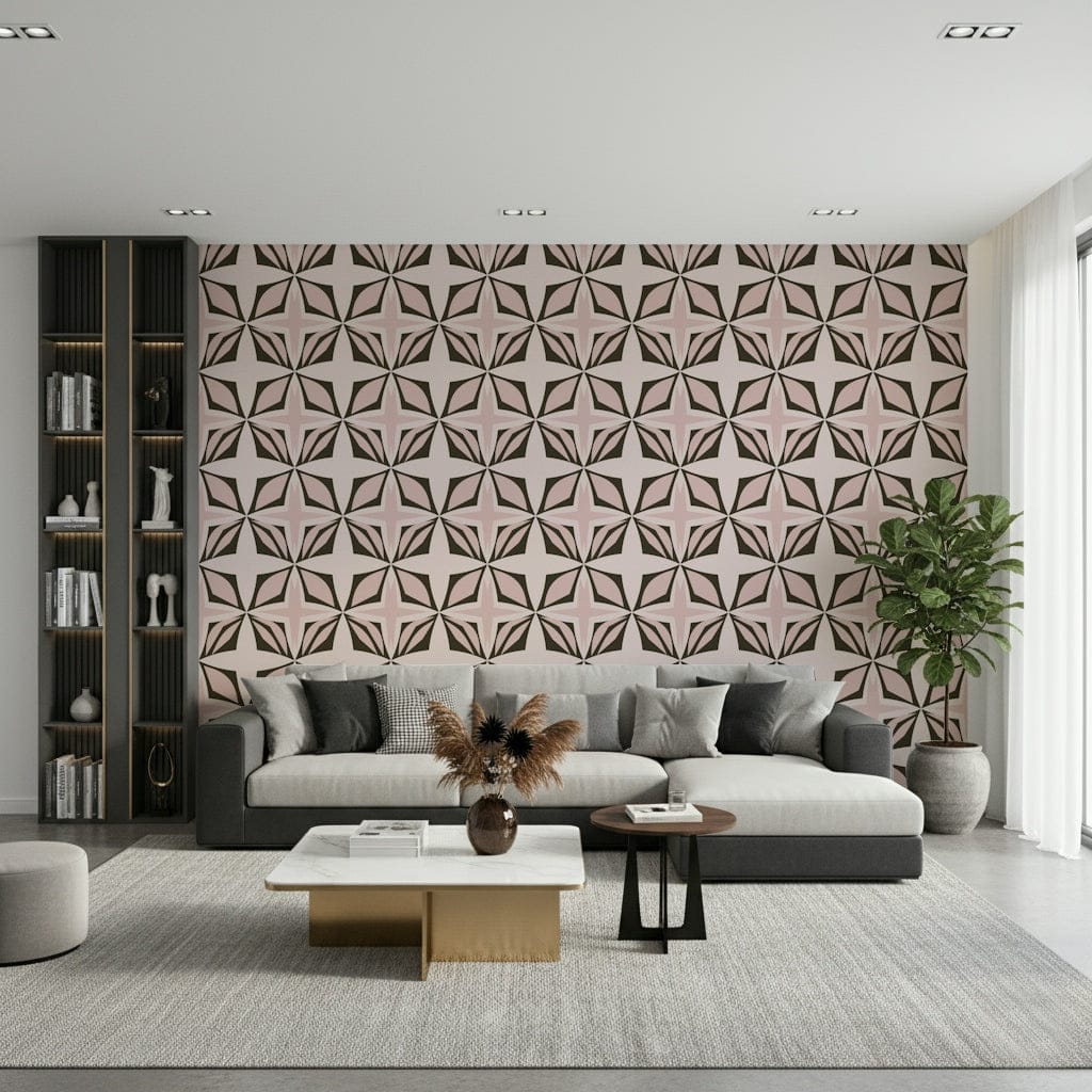 Modern dusty rose pattern wallpaper in muted hues