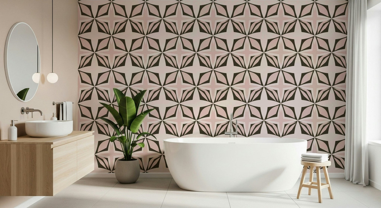 Dusty rose geometric wallpaper in blush and charcoal
