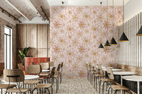 Dusty Rose Floral Dream wallpaper featuring soft pink hand-painted flowers with warm yellow centers.