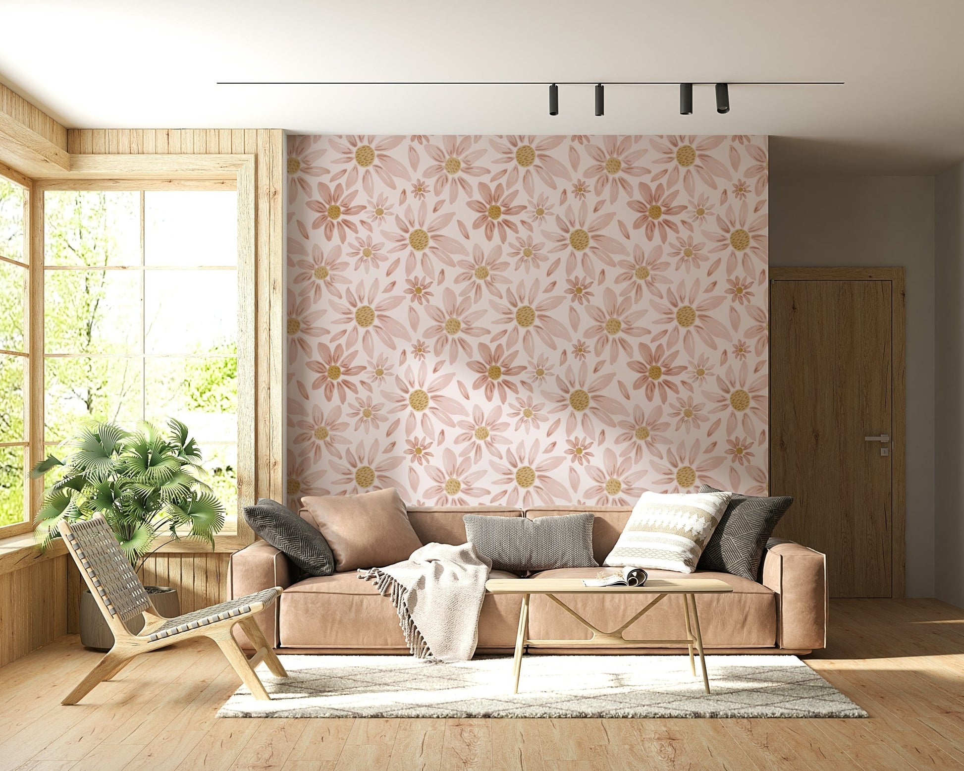 Dusty Rose Floral Dream wallpaper mural with dreamy hand-painted flowers and muted natural tones.