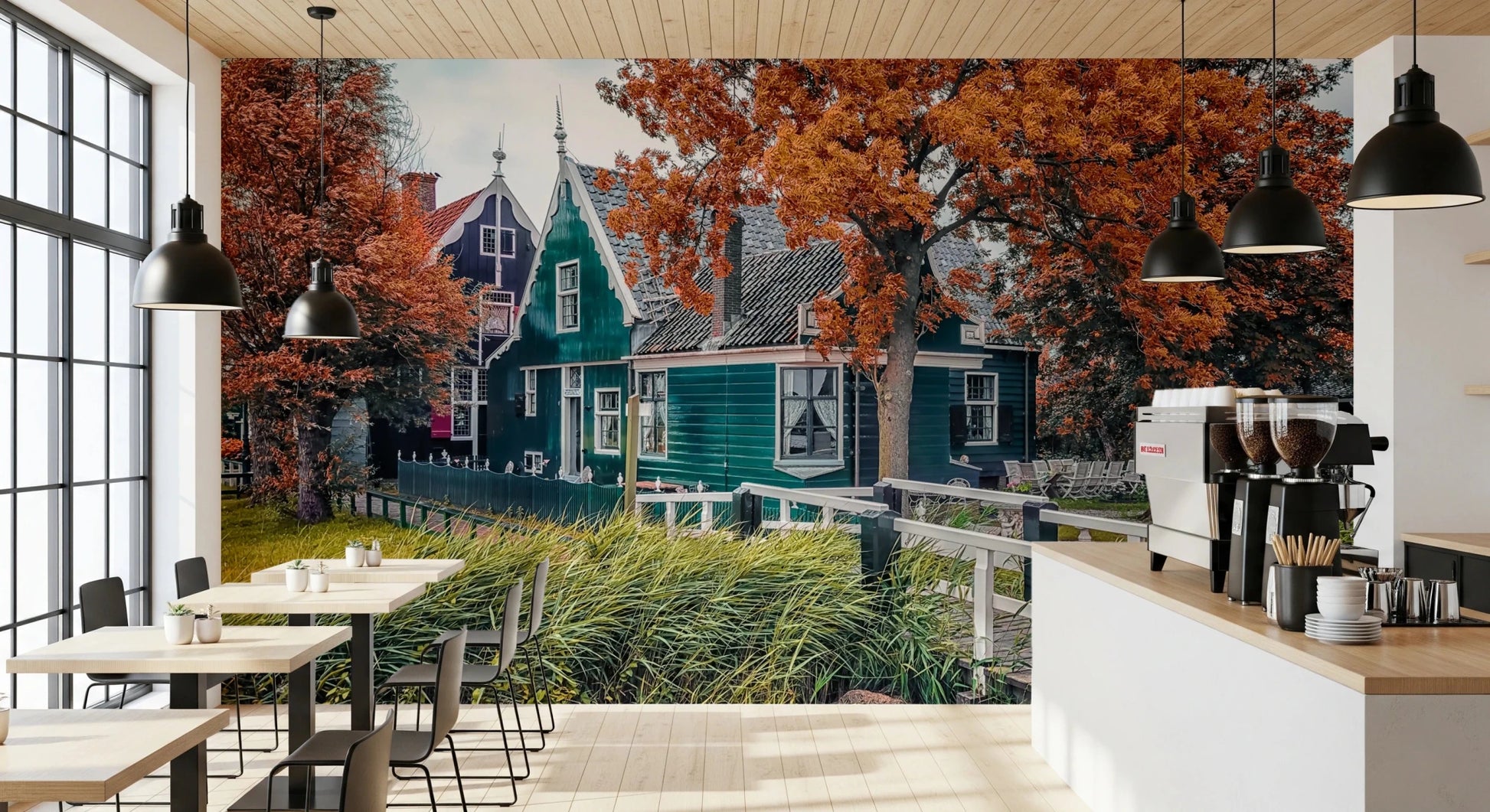 Waterfront houses wall mural suits office decor