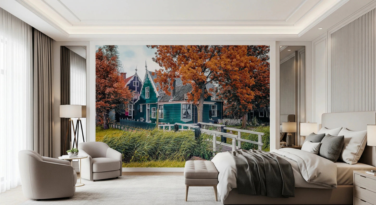Autumn trees wall mural adds warmth to lounge