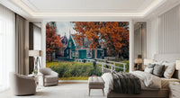 Autumn trees wall mural adds warmth to lounge