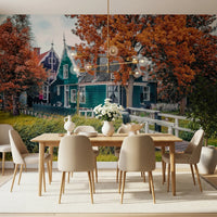 Canal houses wall mural enhances modern space