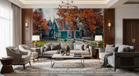 Dutch city wall mural defines elegant seating