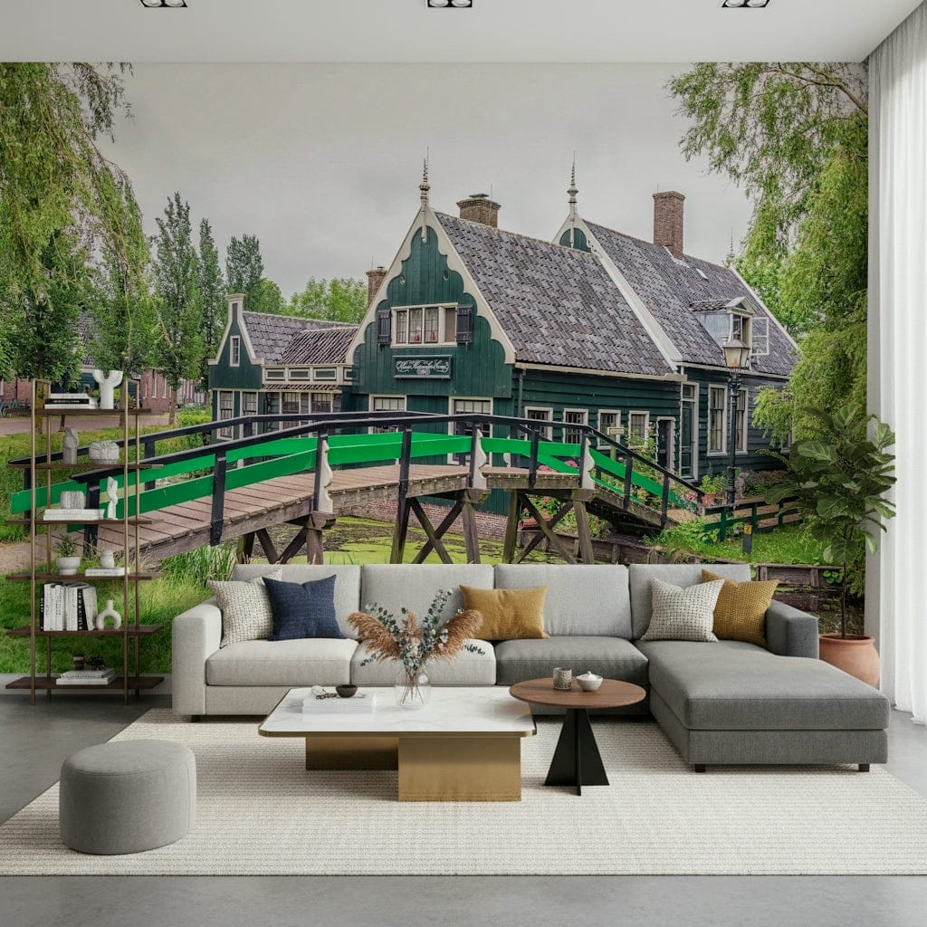 Dutch Charms Wall Mural with green wallpaper tones and nature leaves for home decor