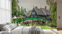 Close-up of Dutch Charms Wall Mural, green wallpaper look with nature pattern at home