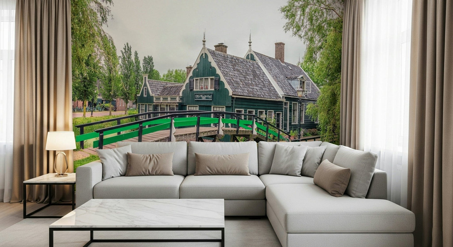 Textured Dutch Charms Wall Mural, green wallpaper feel with nature accents for home