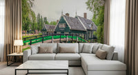 Textured Dutch Charms Wall Mural, green wallpaper feel with nature accents for home