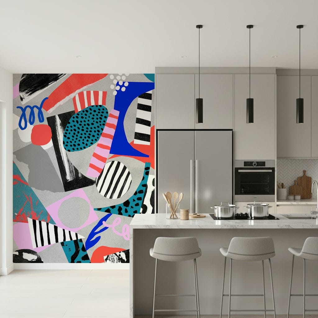 An artistic minimalist form mural for home decor.

