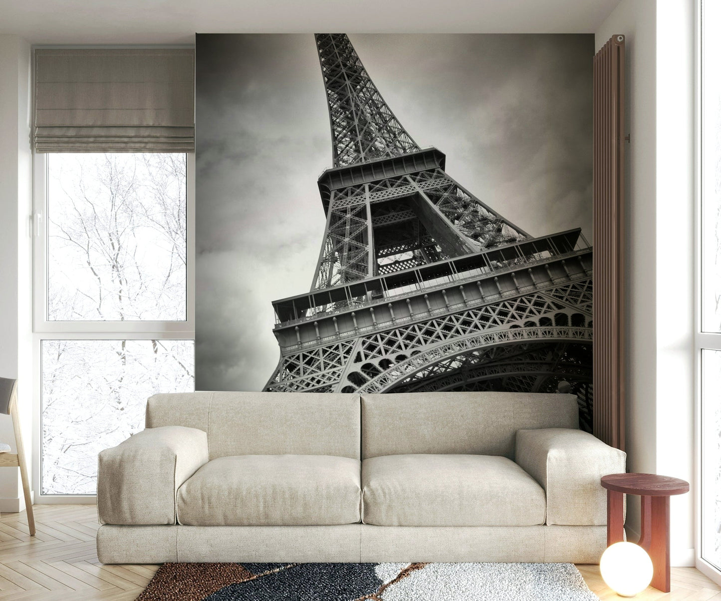 Eiffel Tower design mural with vibrant energy

