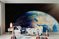 Orbiting Earth from Space wallpaper mural starry night sky.