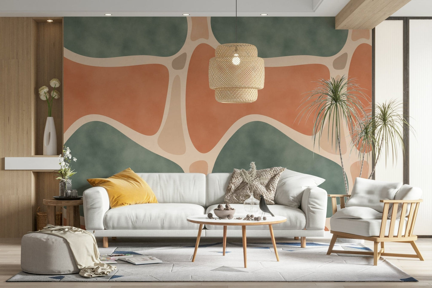 Terracotta, ochre, muted greens, and beige palette

