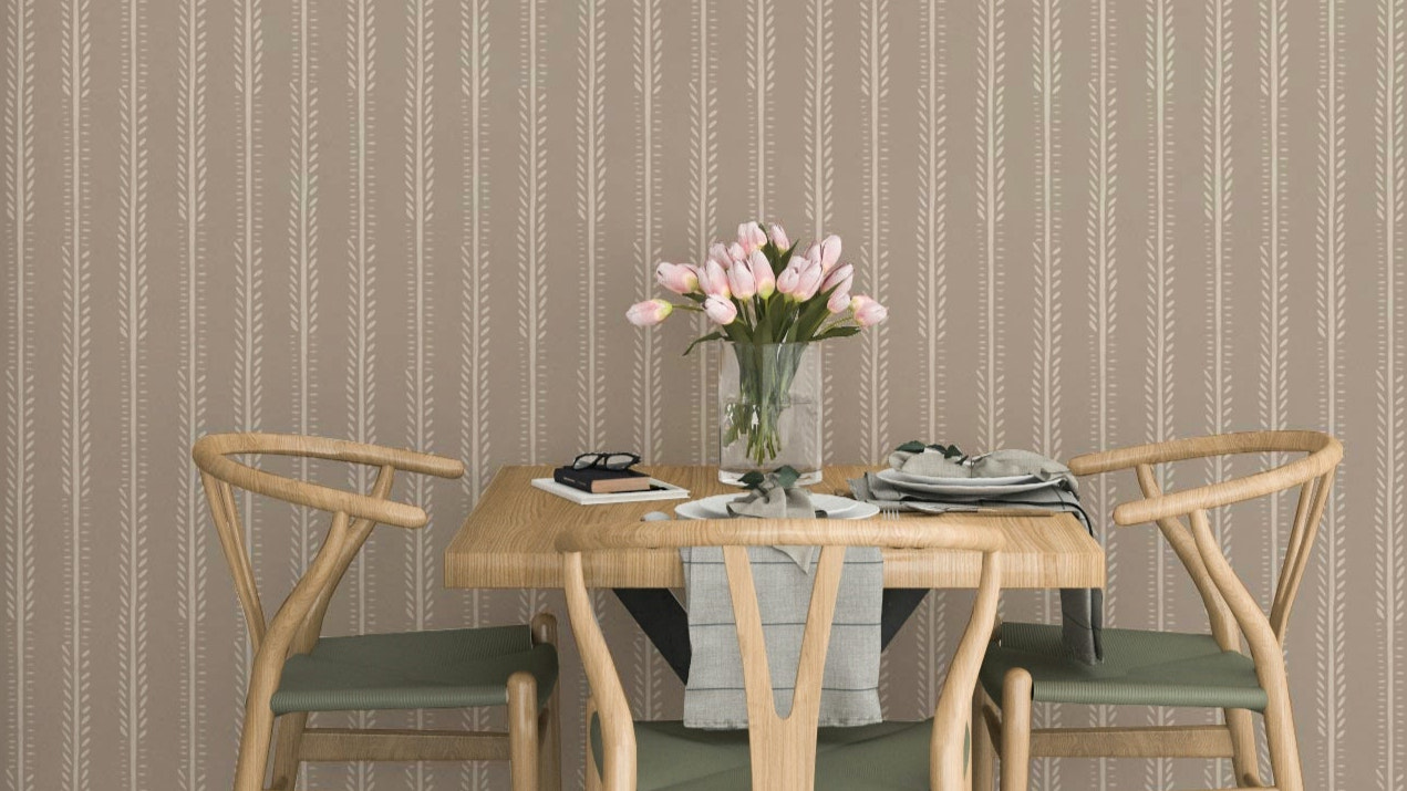 Earthy botanical striped wallpaper in natural tones

