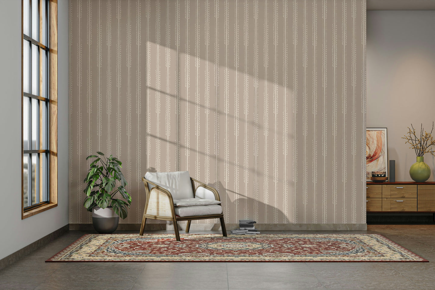 Vertical nature wallpaper combining plants and lines

