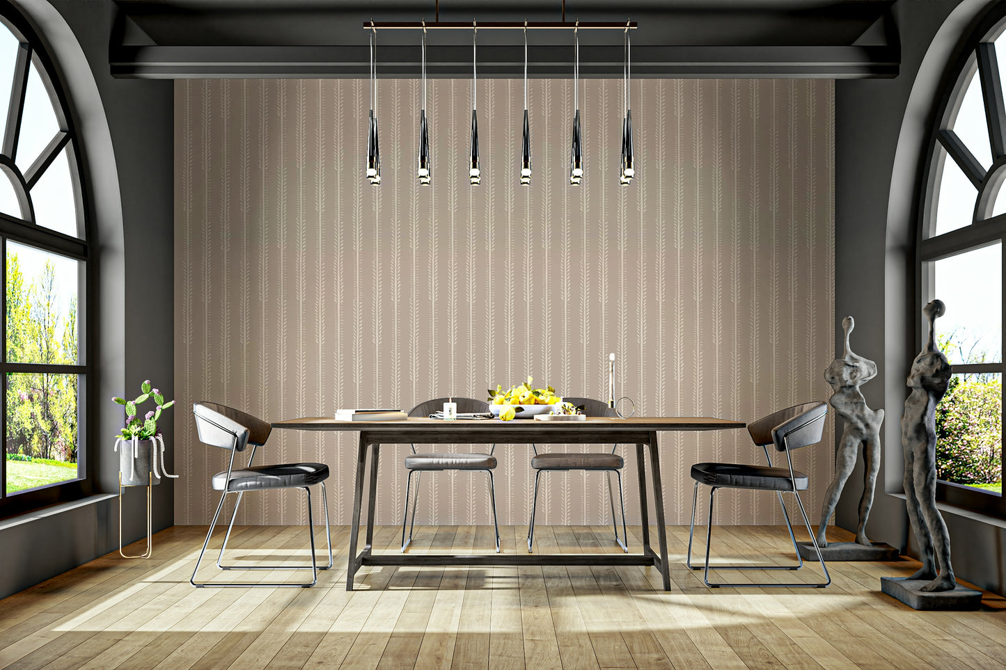 Nature-inspired stripes wallpaper with earthy shades

