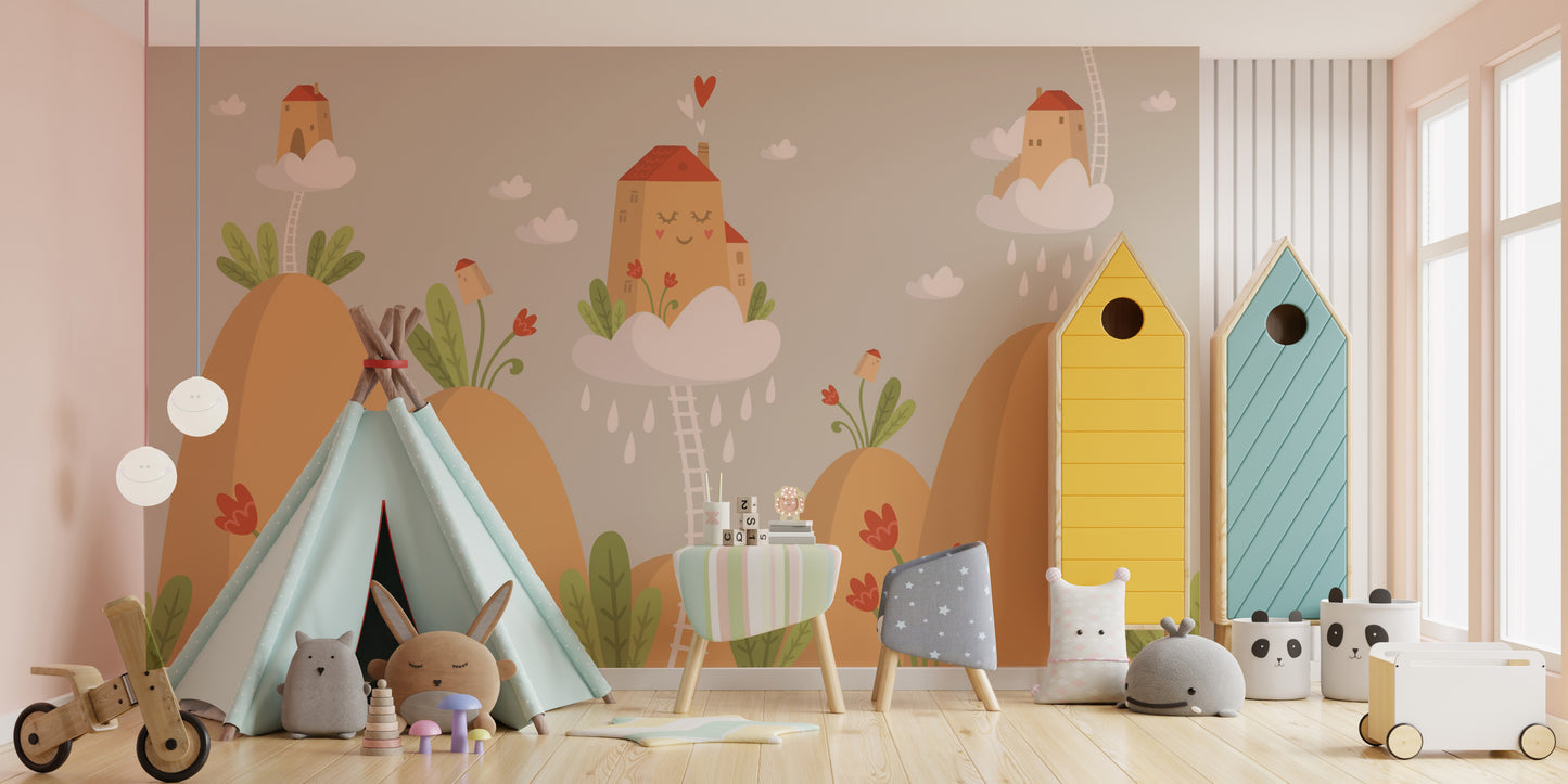 Scenic house and mountain mural style
