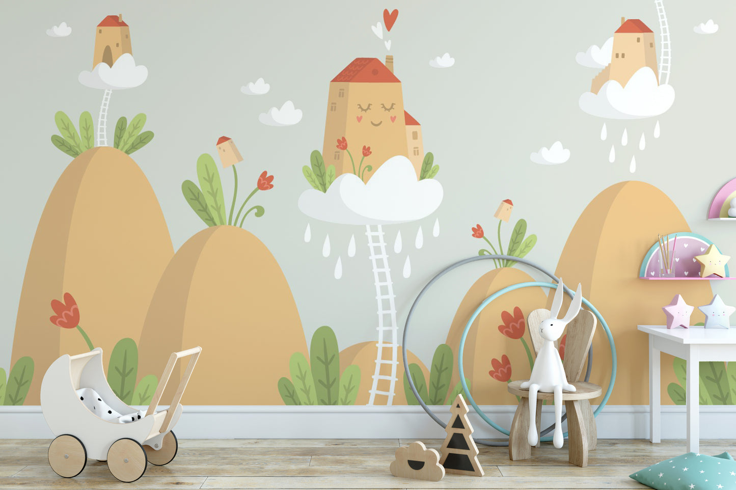 Earthy mountain wallpaper with houses
