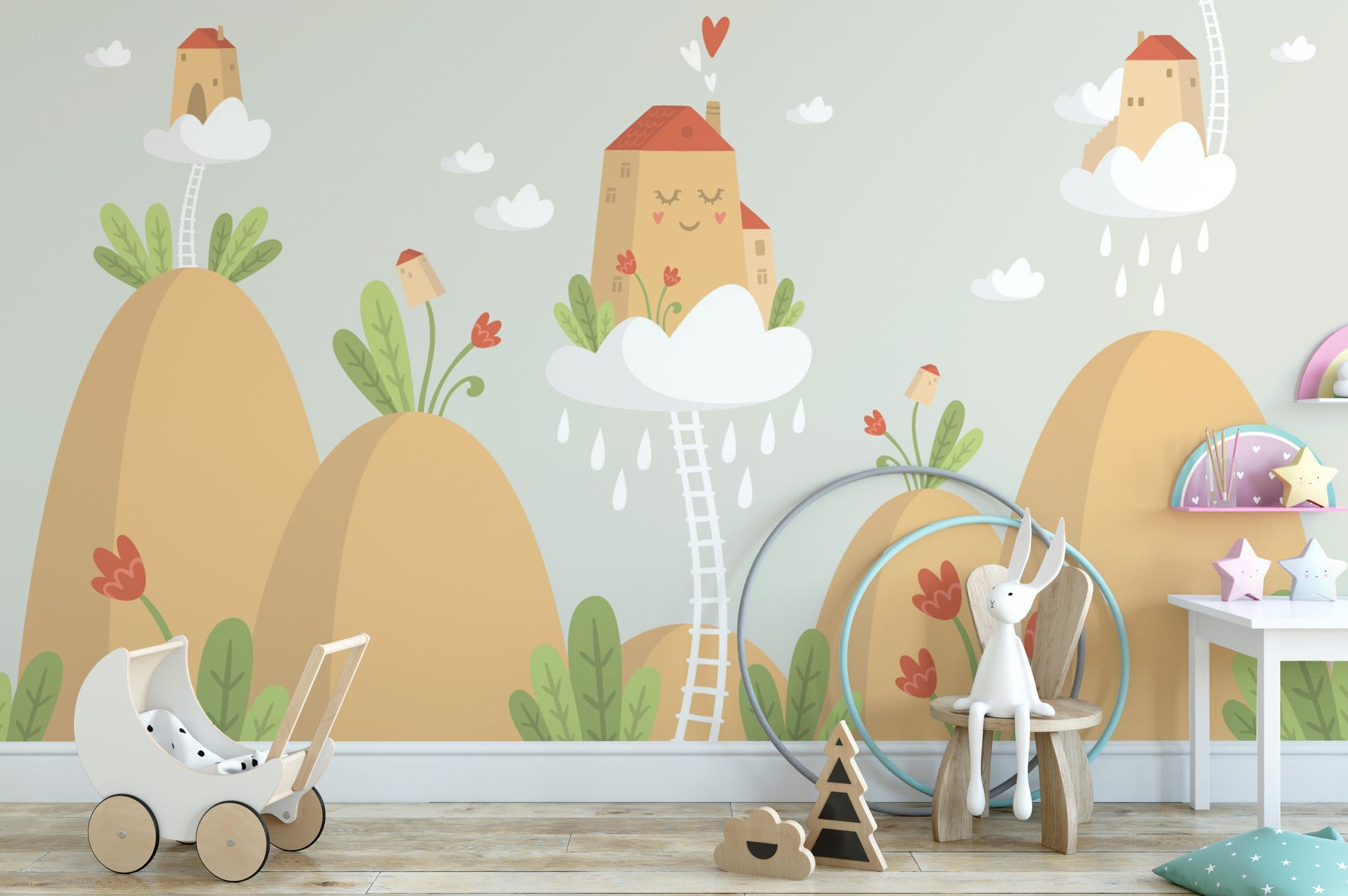 Earthy mountain wallpaper with houses
