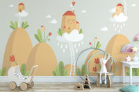 Earthy mountain wallpaper with houses
