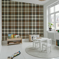 Earthy Plaid wall covering featuring classic tartan patterns in neutral tones.