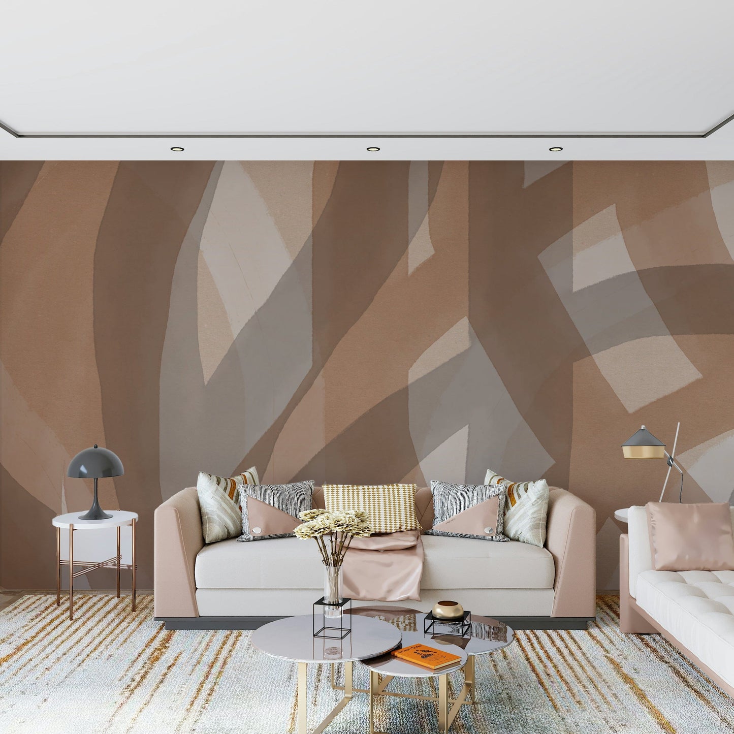 An artistic minimalist form mural for home decor.