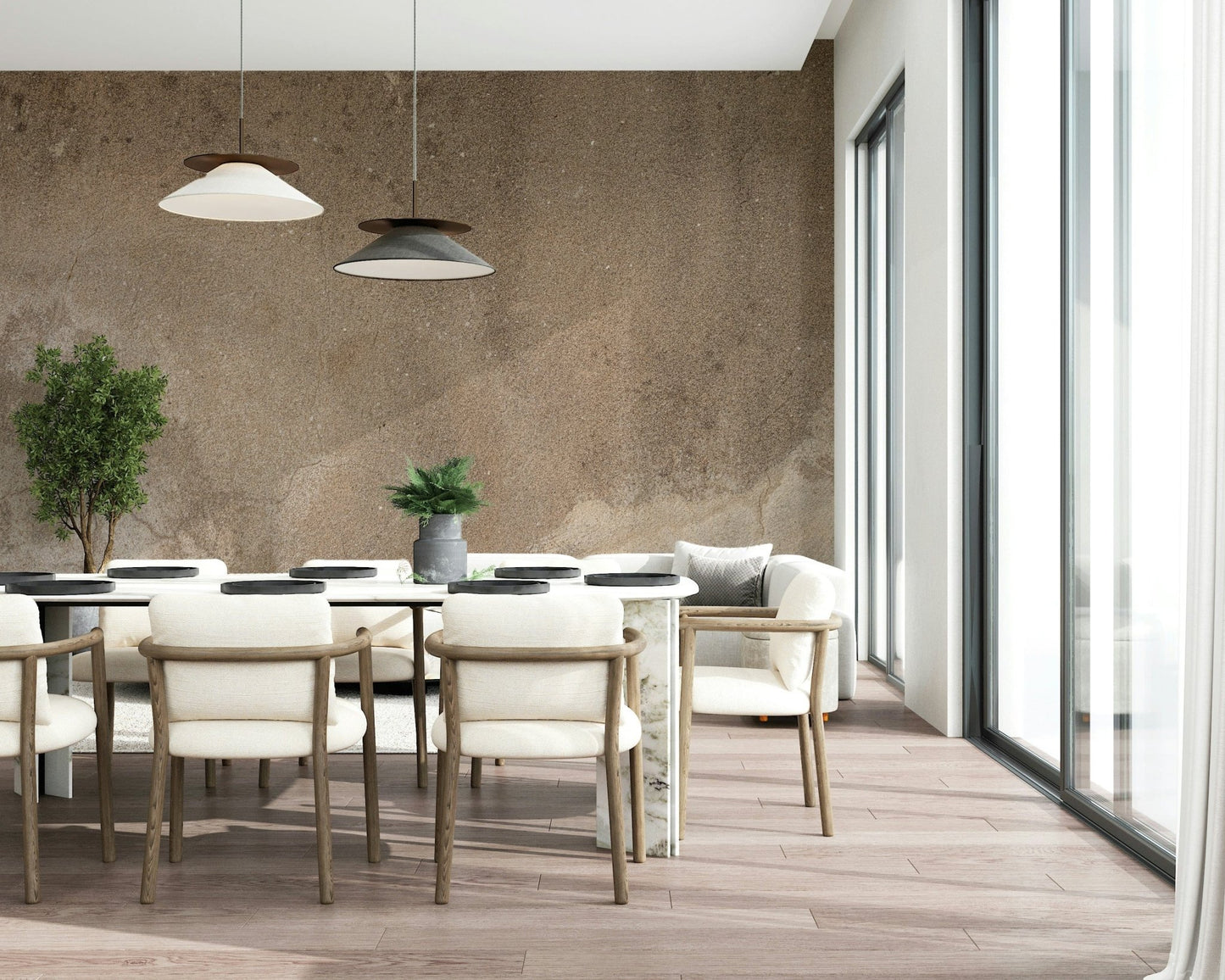 Neutral-toned abstract wall art with textured canvas effect