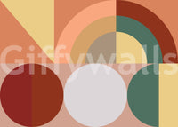 Earthy Colors Autumn Decor wallpaper mural close-up showing overlapping circles and arcs in terracotta, rust and forest green