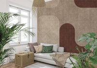 Abstract beige shapes highlight this modern wall mural.