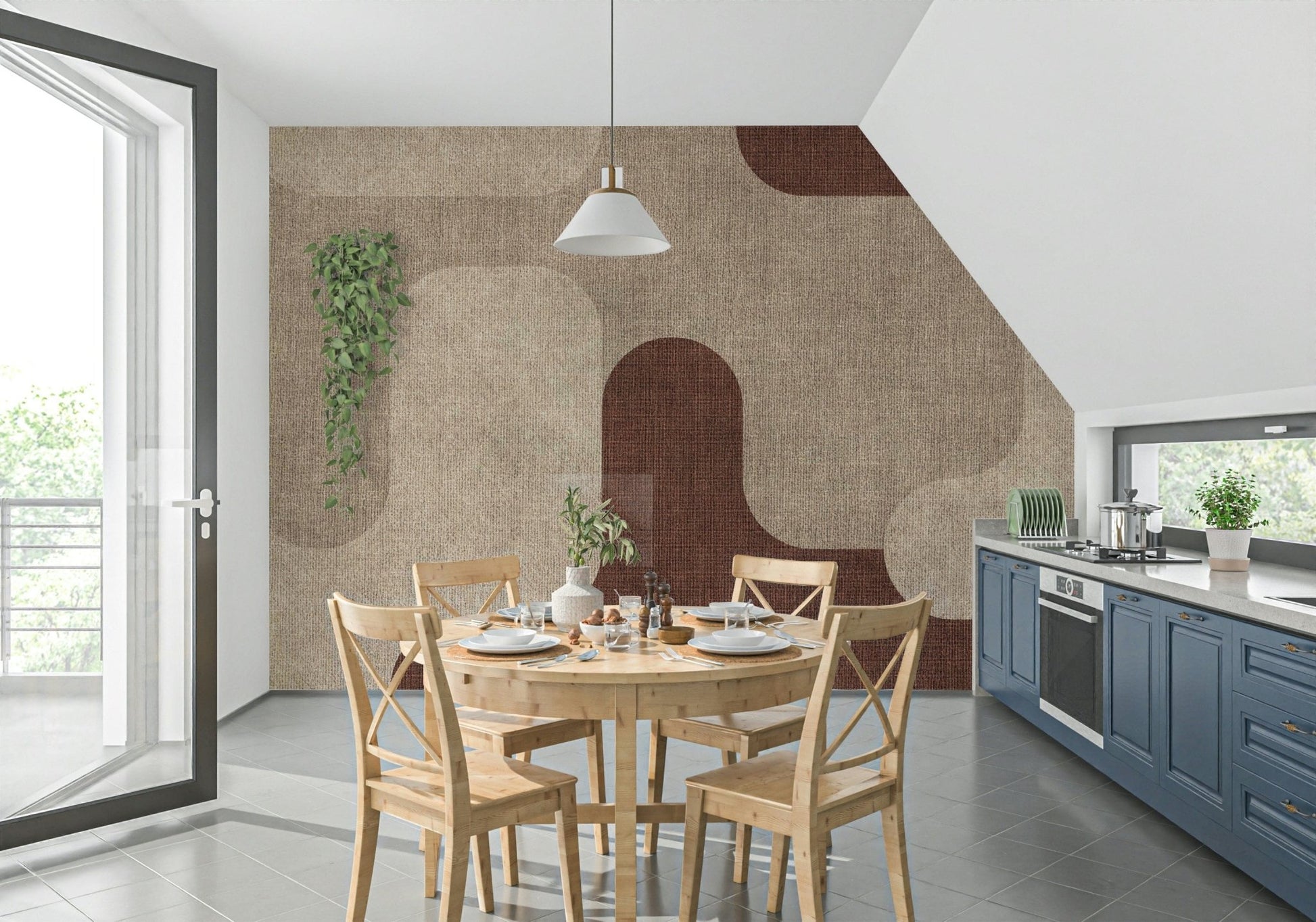 Soft beige lines frame this modern art wall mural.