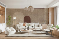 Elegant curved patterns anchor this neutral wall mural.