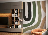 The colors are warm, earthy tones, including terracotta, beige, and sand.

