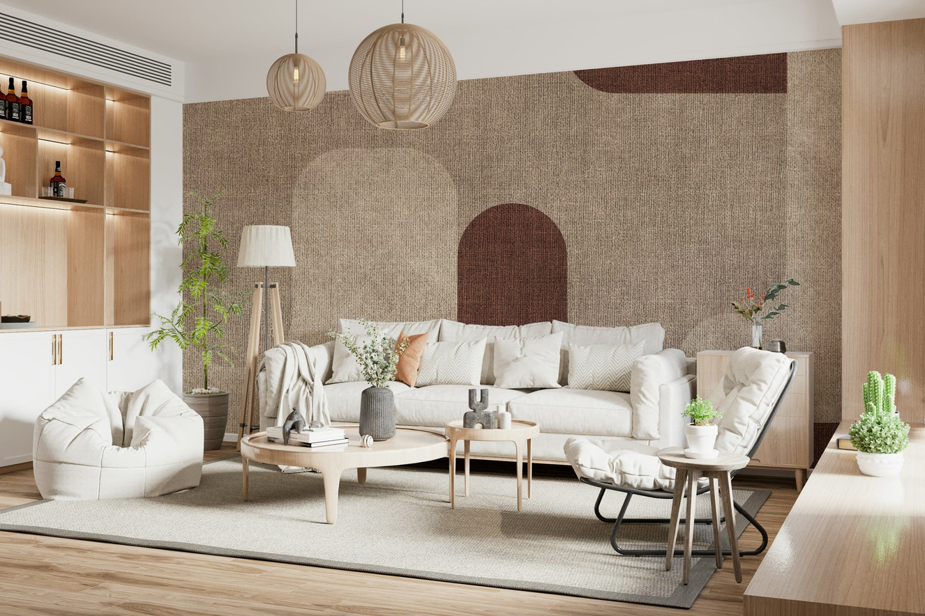 Earthy Curves Design: Wallpaper for walls with abstract beige arches.