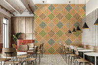 A damask-style print with earthy desert colors.

