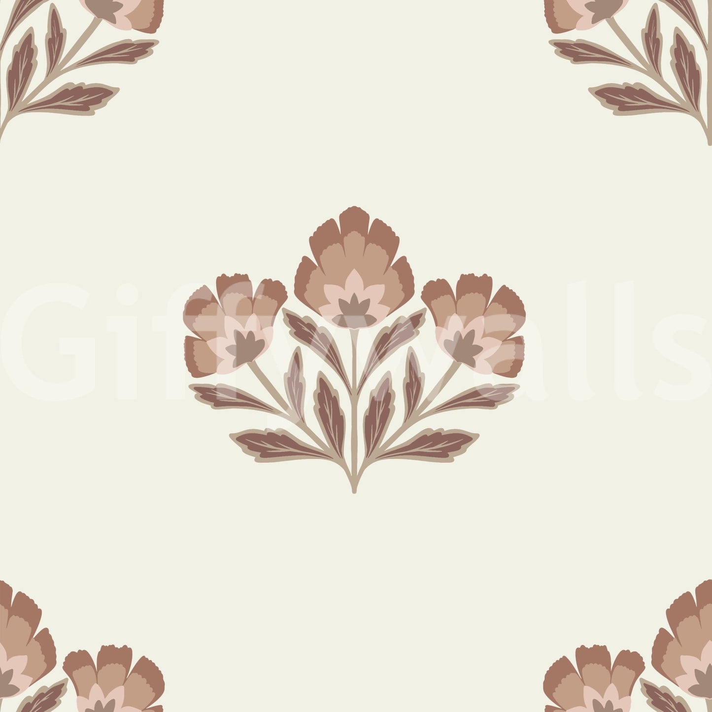 Earthy Flora design, elegant floral wallpaper, soothing colors, charming.