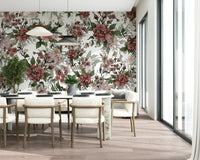 Intricate botanical print Garden of flowers and beetles for accent wall.